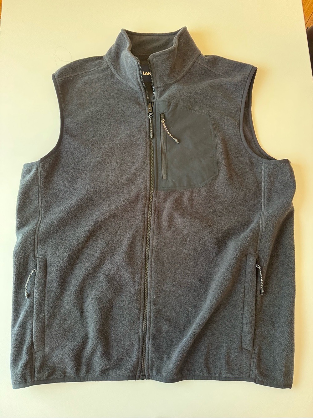 Men’s Lands' End Black Fleece Vest with Zip Chest Pocket, Large